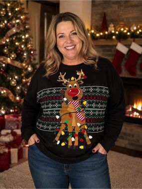 Lightweight Reindeer Sweater Tangled Christmas Lights Women’s Size XXL